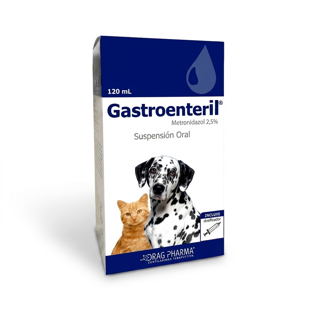 Gastroenteril 2.5% Suspensión 120 ml perros y gatos – Tratamiento diarreas - Antibioticos veterinaria en MasKotas Farmavet