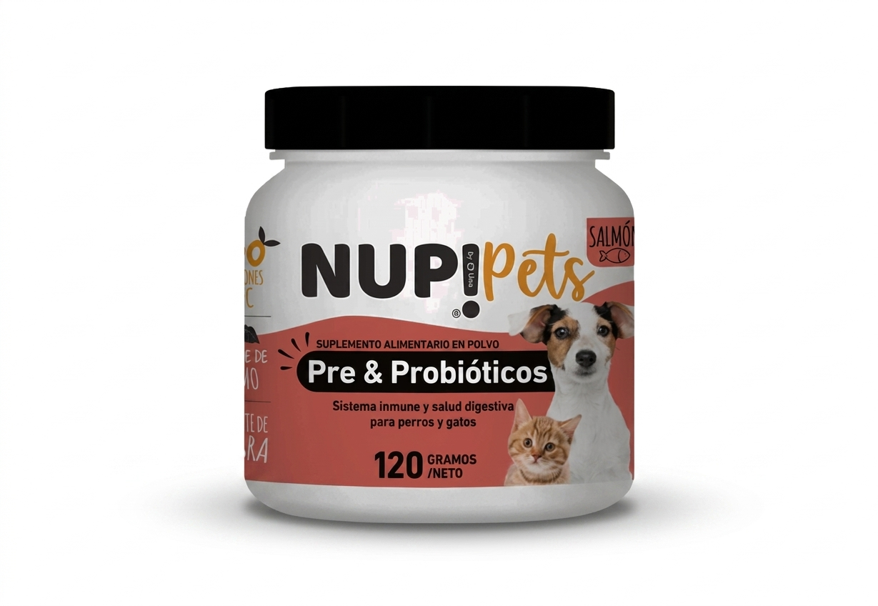 NUP Pets - Pre y Prebióticos Salmón 120 g – Salud Digestiva, Piel y Pelaje - Perros y Gatos