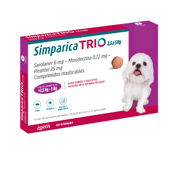 Simparica TRIO 2.5–5 kg - 3 Comprimidos – Antiparasitario interno y externo perros
