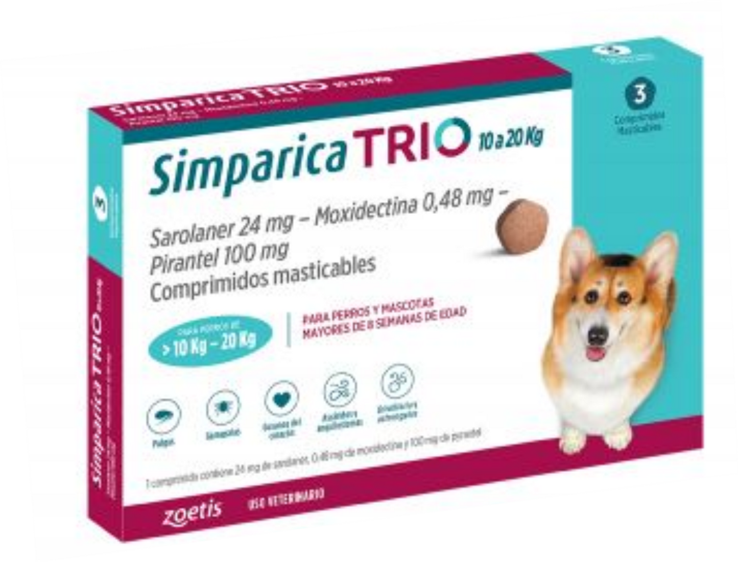 Simparica trio 10 - 20 kg x 3 comp