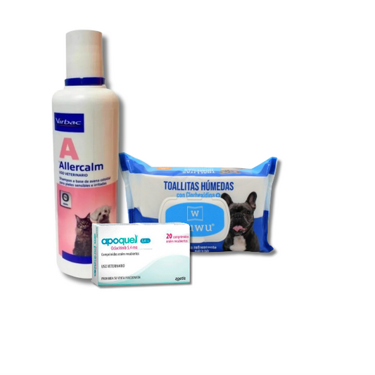 Pack Dermatitis Atópica Canina – Perros Medianos (Apoquel 5.4 mg + Shampoo + Toallitas)