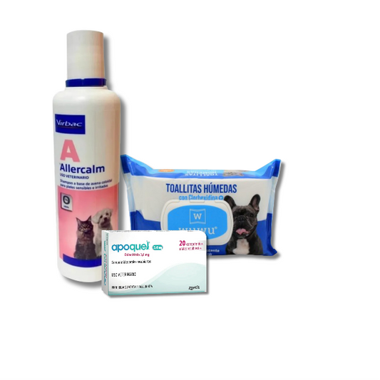 Pack Dermatitis Atópica Canina – Perros Pequeños (Apoquel 3.6 mg + Shampoo + Toallitas)