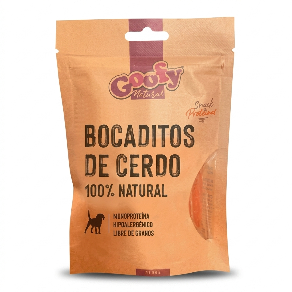 Goofy Bocaditos de Cerdo 20 g Perros – Snack natural alto en proteína en MasKotas Farmavet - Especialistas en Dermatología
