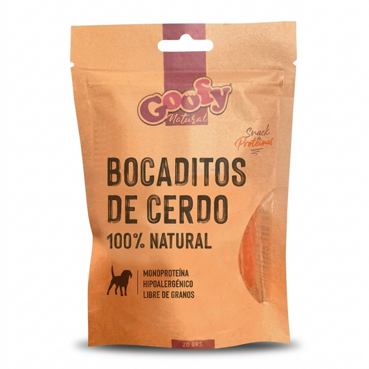 Goofy Bocaditos de Cerdo 20 g Perros – Snack natural alto en proteína en MasKotas Farmavet - Especialistas en Dermatología
