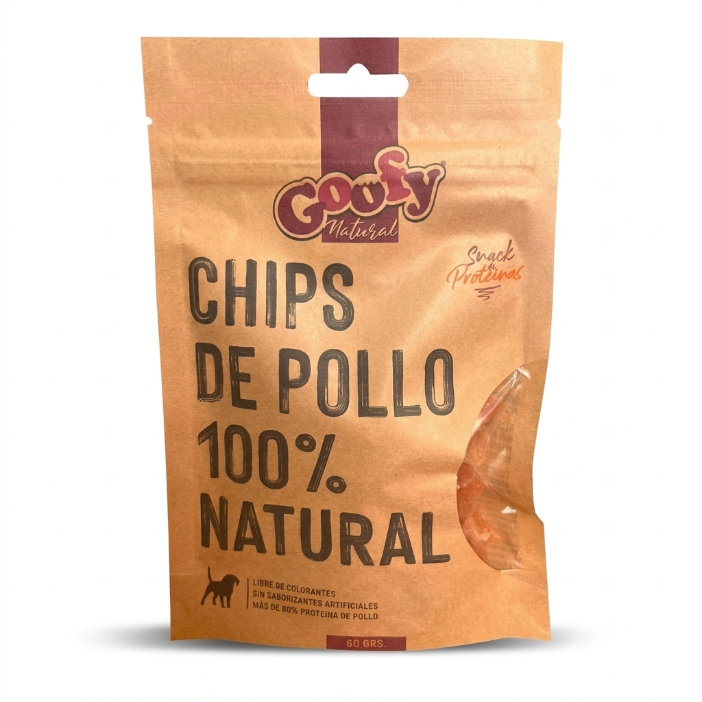 Goofy Chips Pollo 60 g Perros – Snack natural alto en proteína - Antihemeticos, Hepaticos y gástricos veterinaria en MasKotas Farmavet

