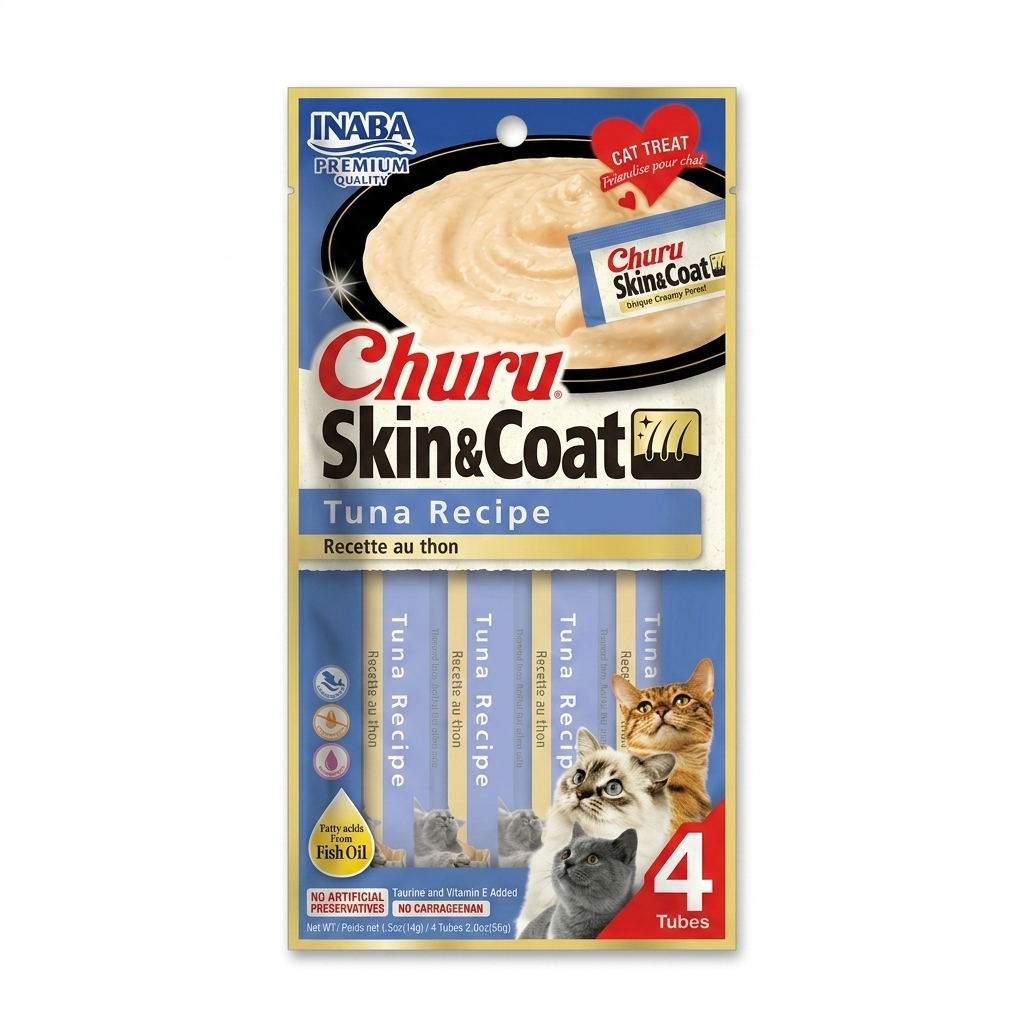 Churu Skin & Coat - Atún 4un - Snack Hidratante para Gatos Piel y Pelaje