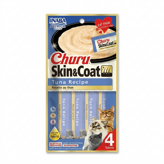 Churu Skin & Coat - Atún 4un - Snack Hidratante para Gatos Piel y Pelaje