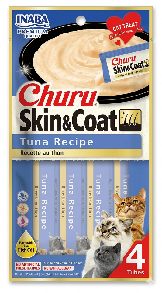 Churu Skin & Coat - Atún 4un - Snack Hidratante para Gatos Piel y Pelaje - Prebióticos y probioticos veterinaria en MasKotas Farmavet
