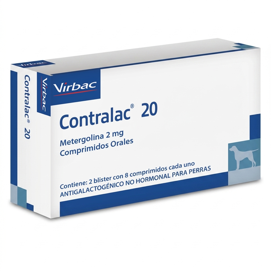 Contralac 20 16 comprimidos – Antigalactogénico para Perras - Antigalactogénico veterinaria en MasKotas Farmavet
