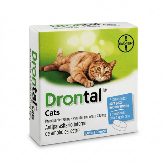 Drontal Cats para Gatos 4 kg 2 Comprimidos – Antiparasitario interno amplio espectro - Antiparasitarios interno veterinaria en MasKotas Farmavet
