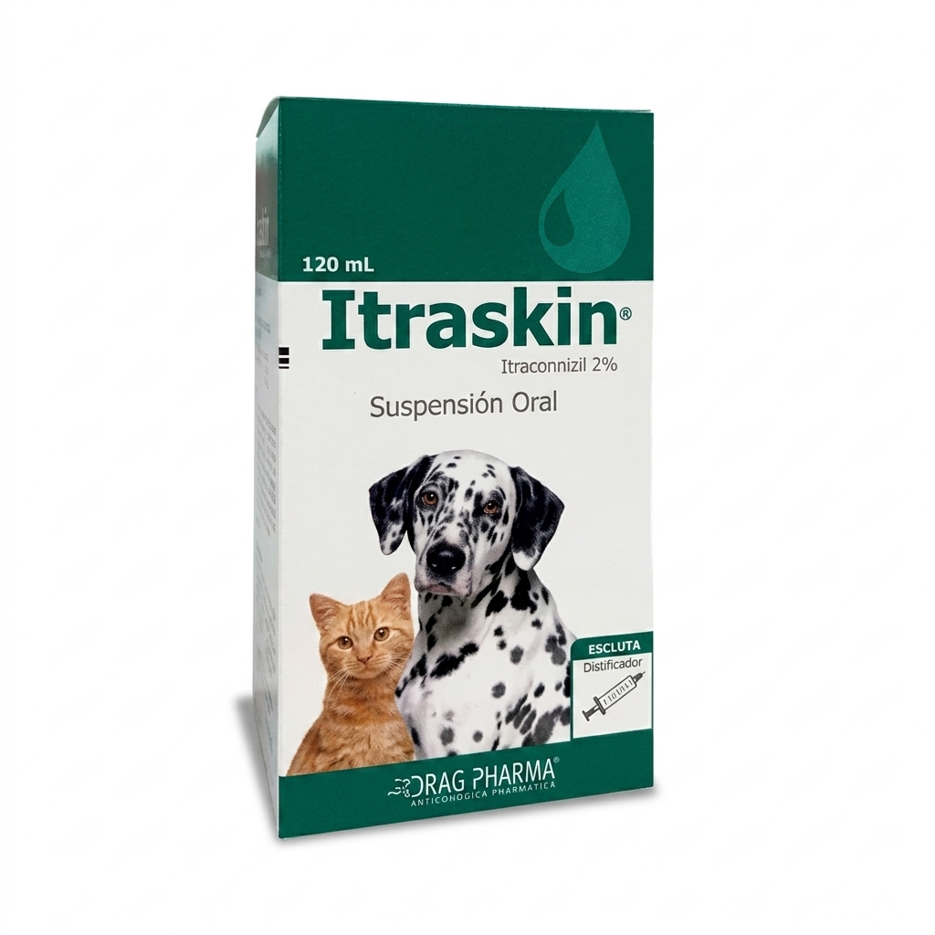 Itraskin 2% Suspensión Oral 120 ml Perros y Gatos – Antifúngico potente - Dermatológicos veterinaria en MasKotas Farmavet
