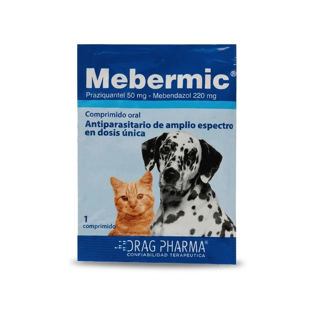 Mebermic 1 comprimido perros y gatos – Control de parásitos intestinales - Antiparasitarios interno veterinaria en MasKotas Farmavet
