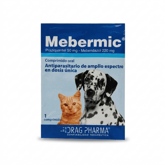 Mebermic 1 comprimido perros y gatos – Control de parásitos intestinales - Antiparasitarios interno veterinaria en MasKotas Farmavet
