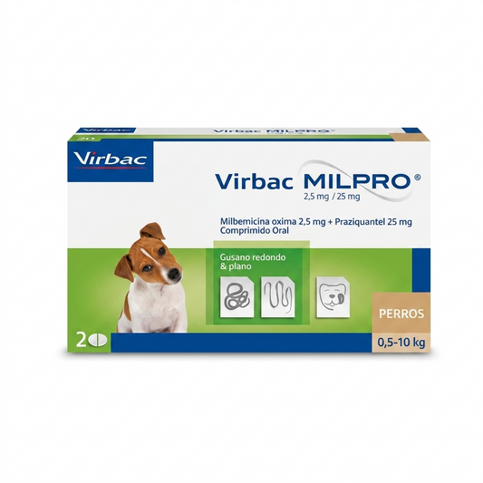 Milpro Perros 0,5-10 kg 2 Comprimidos – Antiparasitario Interno Completo - Antiparasitarios externo veterinaria en MasKotas Farmavet
