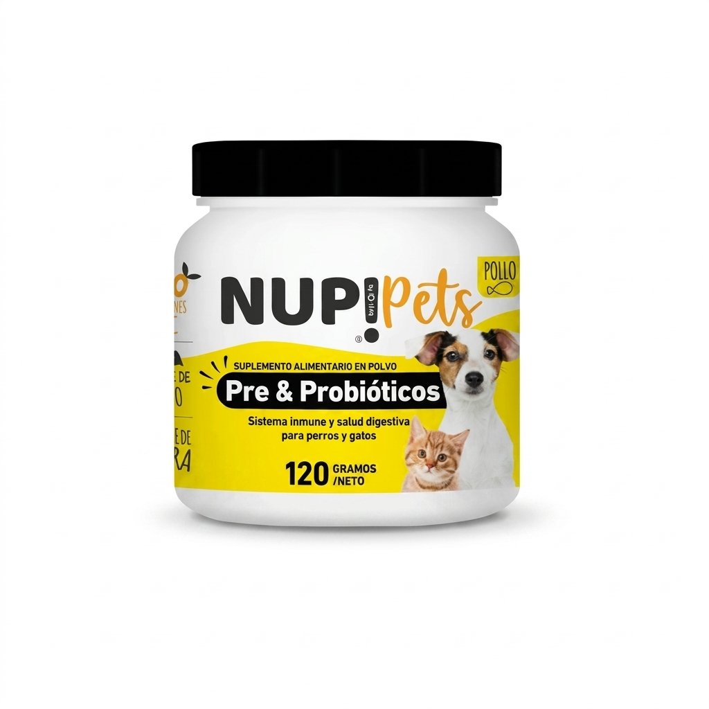 NUP Pets Pre y Probióticos Sabor Pollo Perros y Gatos 120 g – Salud digestiva y refuerzo inmunológico - Prebióticos y probioticos veterinaria en MasKotas Farmavet
