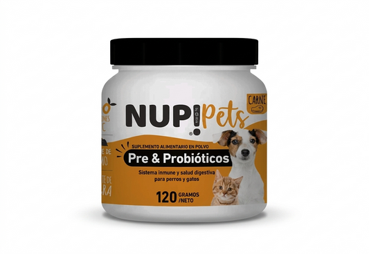 NUP! Pets - Pre y Probióticos Carne 120 g – Salud Digestiva e Inmunidad - Perros y Gatos