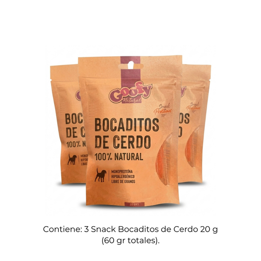 Goofy Pack 3 Bocaditos de Cerdo 60g perro Goofy – Snack dental contra el sarro y el estrés