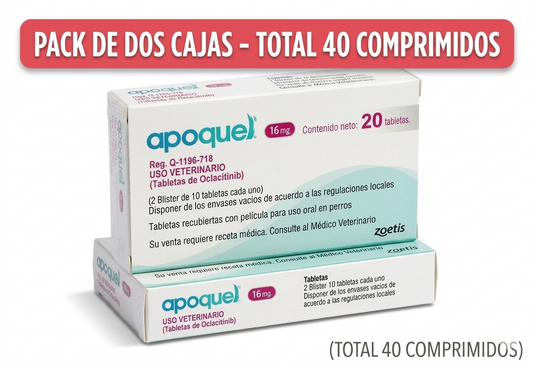 Apoquel 16 mg pack 2 cajas – Tratamiento continuo para perros grandes (40 comprimidos)