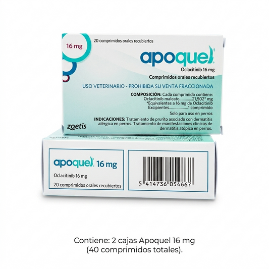 Apoquel 16 mg Pack 2 Cajas (40 comprimidos) – Tratamiento Dermatitis y Picazón Perros Grandes de Zoetis en MasKotas Farmavet
