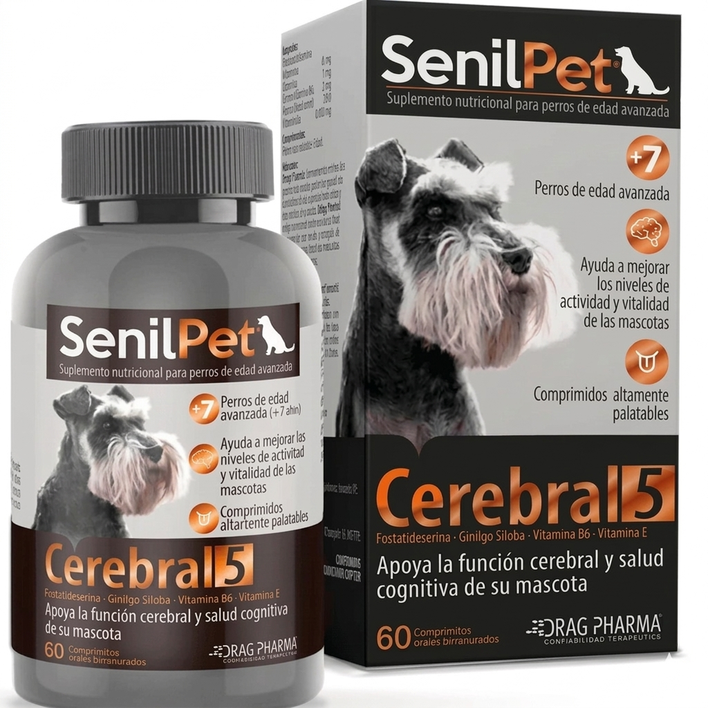 Senilpet Cerebral 5 mg Perros y Gatos 60 Comprimidos – Deterioro cognitivo y envejecimiento - Vitaminas y Suplementos veterinaria en MasKotas Farmavet
