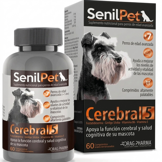 Senilpet Cerebral 5 mg Perros y Gatos 60 Comprimidos – Deterioro cognitivo y envejecimiento - Vitaminas y Suplementos veterinaria en MasKotas Farmavet
