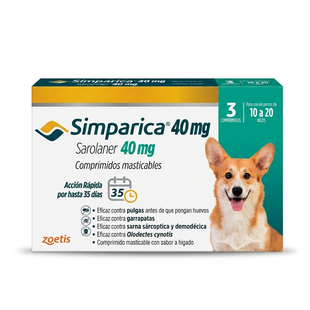 Simparica para perros 10-20 kg 3 Comprimidos – Antiparasitario Externo, Protección Mensual - Antiparasitarios externo veterinaria Zoetis en MasKotas Farmavet
