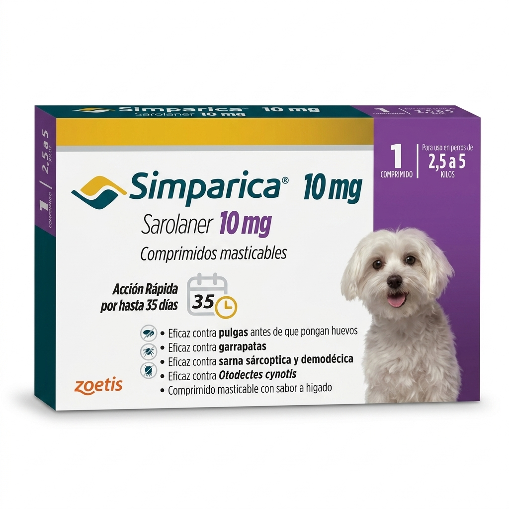 Simparica para perros 2.5-5 kg 1 Comprimido – Antiparasitario Externo, Protección Mensual - Antiparasitarios externo veterinaria Zoetis en MasKotas Farmavet
