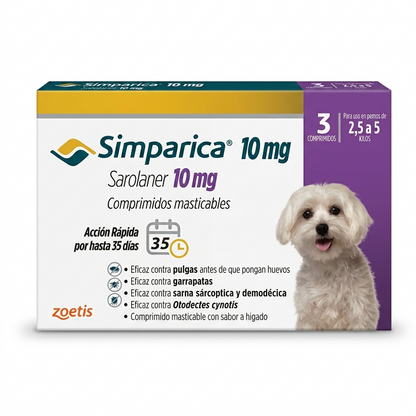 Simparica para perros 2.5-5 kg 3 Comprimidos – Antiparasitario Externo, Protección Mensual - Antiparasitarios externo veterinaria Zoetis en MasKotas Farmavet
