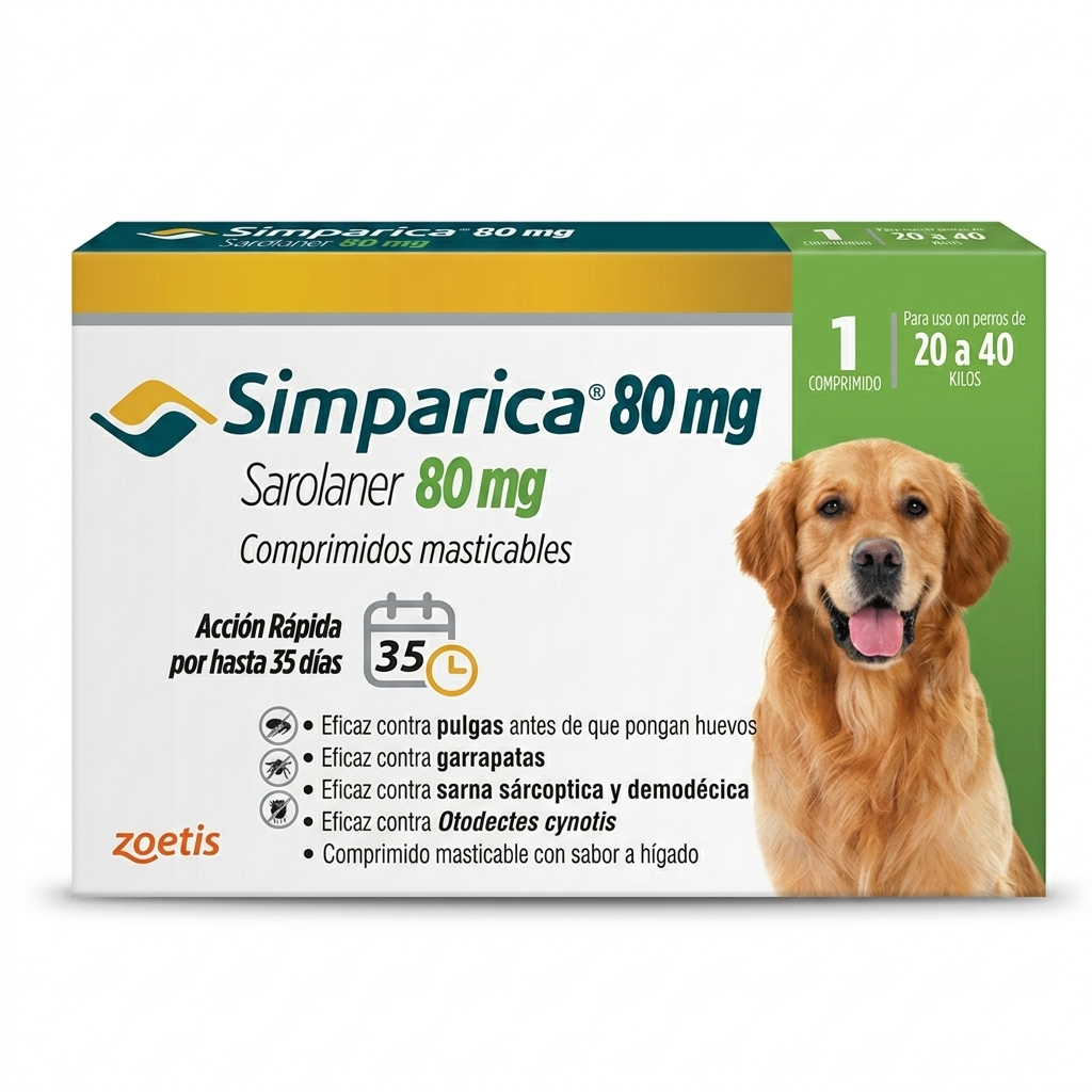 Simparica para perros 20-40 kg 1 Comprimido – Antiparasitario Externo, Protección Mensual - Antiparasitarios externo veterinaria Zoetis en MasKotas Farmavet
