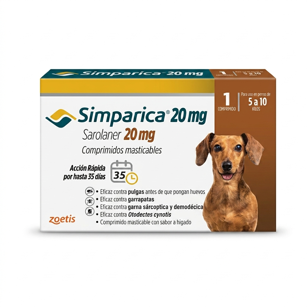 Simparica para perros 5-10 kg 1 Comprimido – Antiparasitario Externo, Protección Mensual - Antiparasitarios externo veterinaria Zoetis en MasKotas Farmavet

