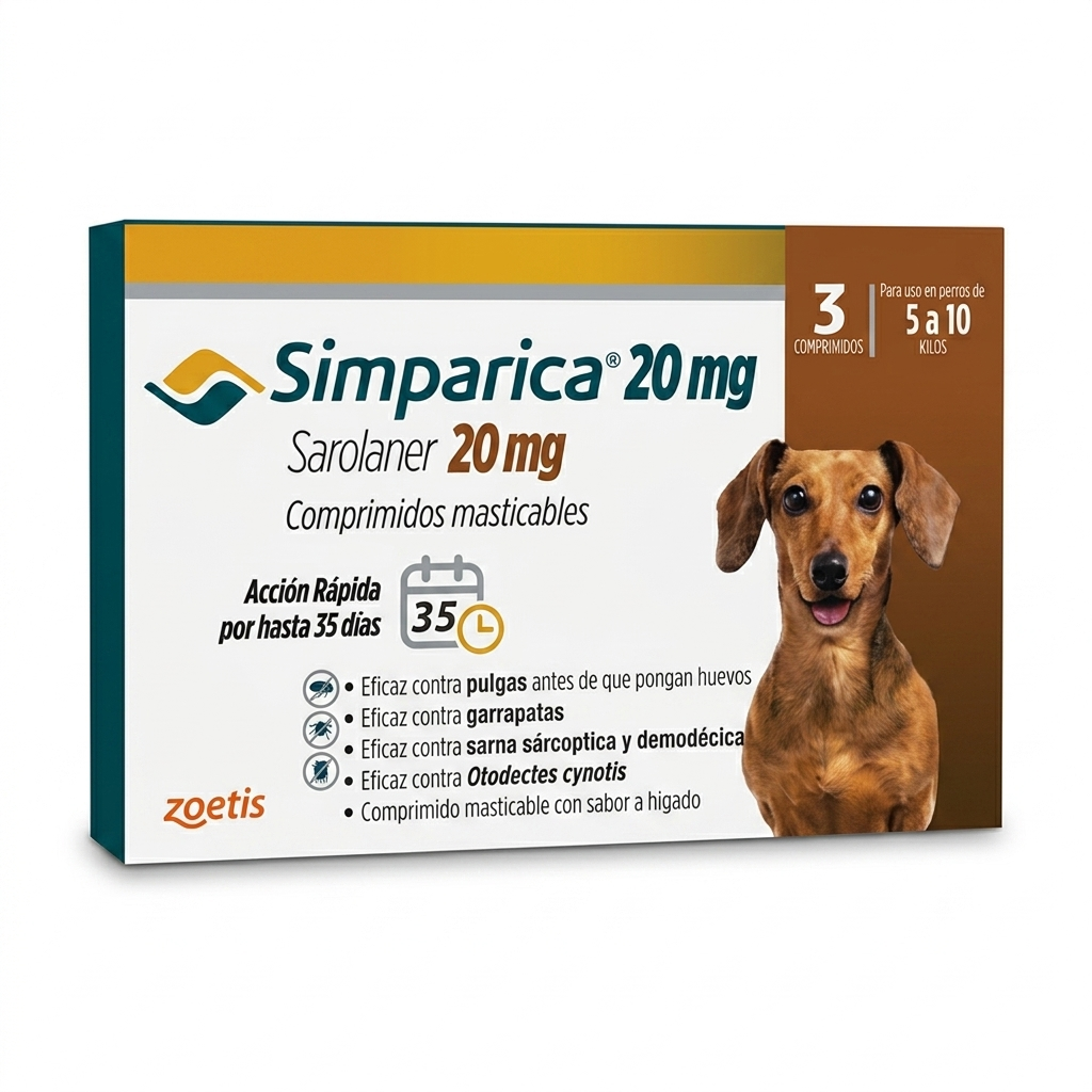 Simparica para perros 5-10 kg 3 Comprimidos – Antiparasitario Externo, Protección Mensual - Antiparasitarios externo veterinaria Zoetis en MasKotas Farmavet
