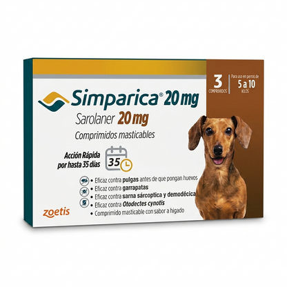 Simparica para perros 5-10 kg 3 Comprimidos – Antiparasitario Externo, Protección Mensual - Antiparasitarios externo veterinaria Zoetis en MasKotas Farmavet
