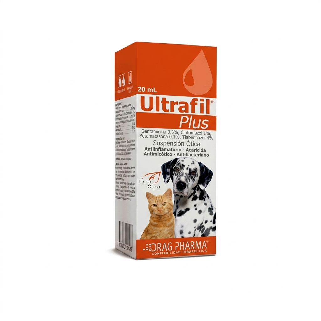 Ultrafil Plus 20 ml Perros y Gatos – Tratamiento completo para otitis - Otico veterinaria en MasKotas Farmavet
