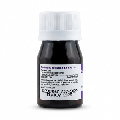 Contraetiqueta posterior de la botella de Cracul solución oral, detallando la composición, indicaciones de uso y dosis para mascotas.