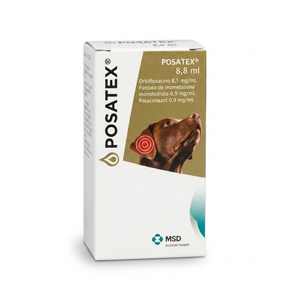 Caja de Posatex 8,8 ml suspensión ótica para perros de MSD Animal Health.
