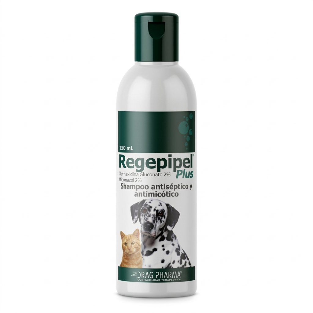 Regepipel Plus shampoo perros y gatos – dermatitis y regeneración cutánea - Dermatológicos veterinaria en MasKotas Farmavet
