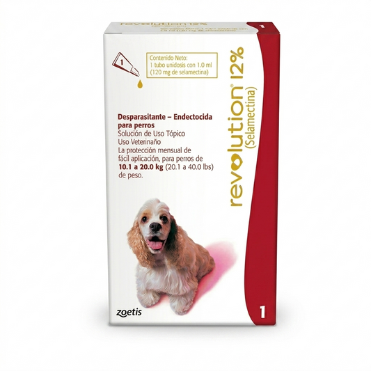 Revolution 12% para Perros 10–20 kg – Antiparasitario Interno y Externo, Protección Mensual - Antiparasitarios externo veterinaria en MasKotas Farmavet
