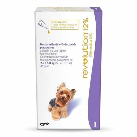 Revolution 12% para Perros 2,5–5 kg – Antiparasitario Interno y Externo, Protección Mensual - Antiparasitarios externo veterinaria en MasKotas Farmavet
