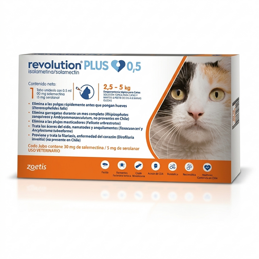 Revolution Plus para Gatos 2,5–5 kg – Antiparasitario Interno y Externo, Protección Mensual