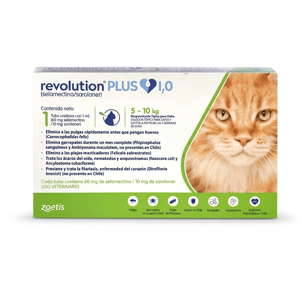 Revolution Plus para Gatos 5-10 kg – Antiparasitario Interno y Externo, Protección Mensual - Antiparasitarios externo veterinaria en MasKotas Farmavet
