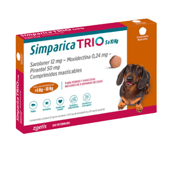 Simparica TRIO 5–10 kg - 3 Comprimidos – Antiparasitario interno y externo perros